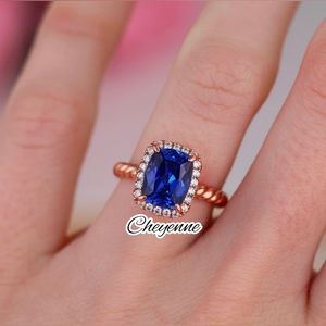 New Ceylon Sapphire Ring - 14K Rose Gold - Cushion Blue Sapphire Engagement Ring